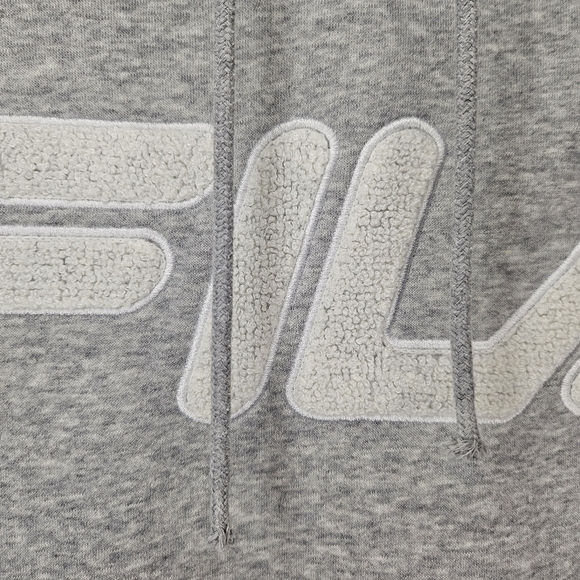 Fila Fleece Womens Medium Heather Grey White Drawstring Hooded Sweatshirt Hoodie - Picture 2 of 7